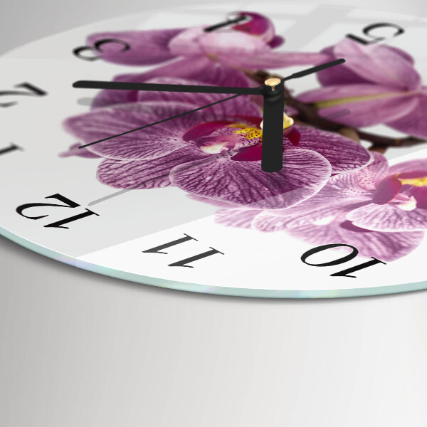 Okrúhle sklenené hodiny Orchidey