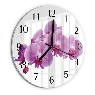 Okrúhle sklenené hodiny Orchidea