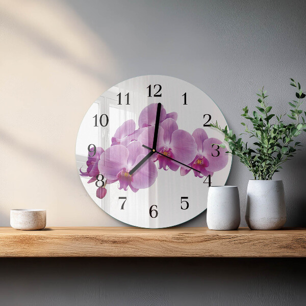 Okrúhle sklenené hodiny Orchidea