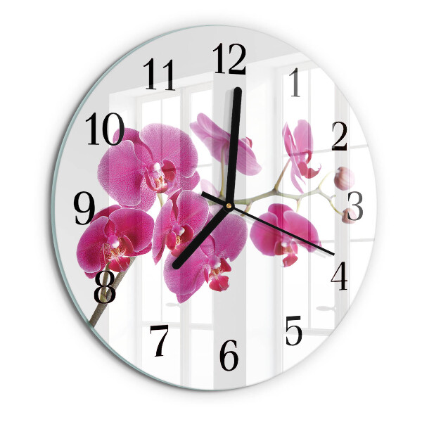 Okrúhle sklenené hodiny Orchidea