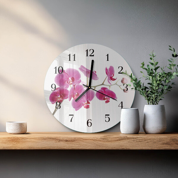 Okrúhle sklenené hodiny Orchidea