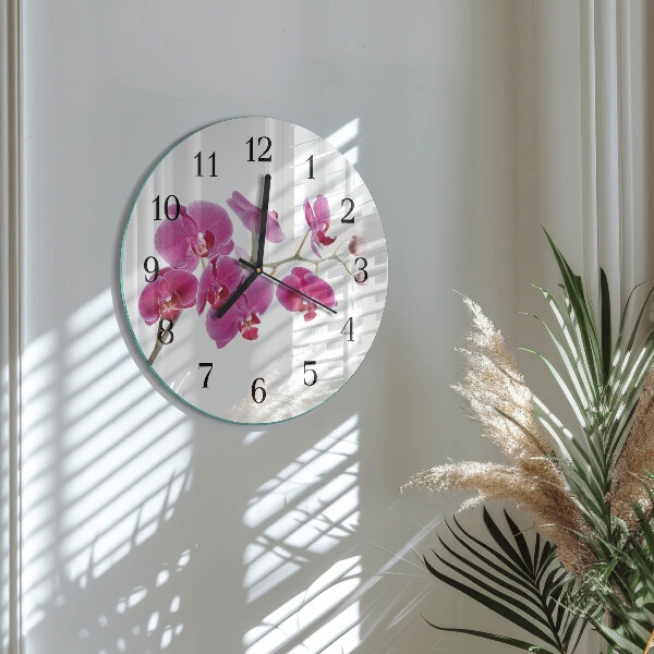 Okrúhle sklenené hodiny Orchidea