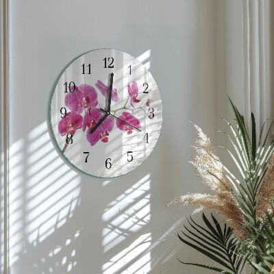 Okrúhle sklenené hodiny Orchidea
