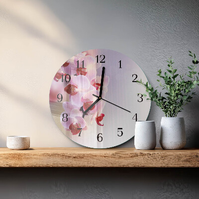 Okrúhle sklenené hodiny Orchidea