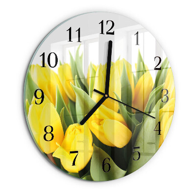 Okrúhle sklenené hodiny Tulipánové kvety
