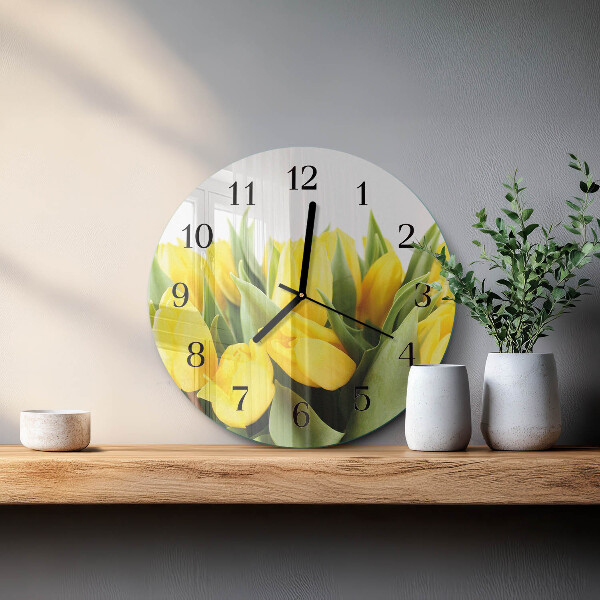 Okrúhle sklenené hodiny Tulipánové kvety
