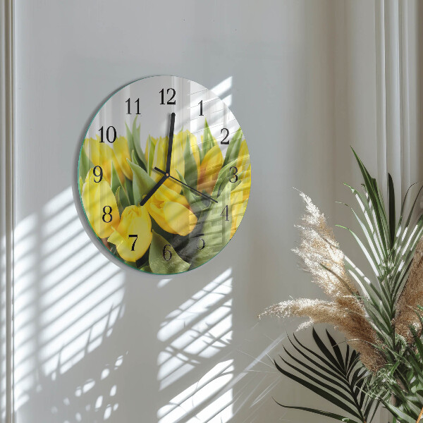 Okrúhle sklenené hodiny Tulipánové kvety