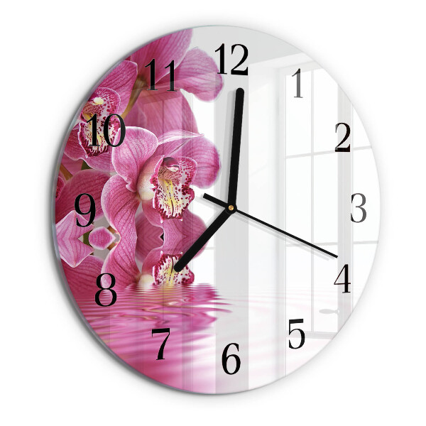 Okrúhle sklenené hodiny Orchidea
