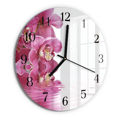 Okrúhle sklenené hodiny Orchidea