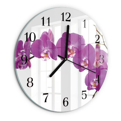 Okrúhle sklenené hodiny Orchidea