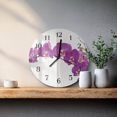 Okrúhle sklenené hodiny Orchidea