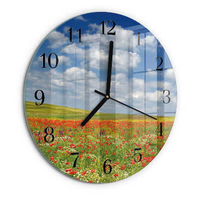Okrúhle sklenené hodiny Makové pole
