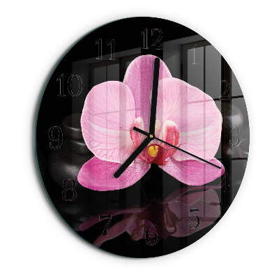 Okrúhle sklenené hodiny Orchidea