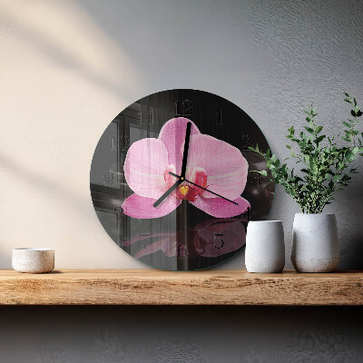 Okrúhle sklenené hodiny Orchidea