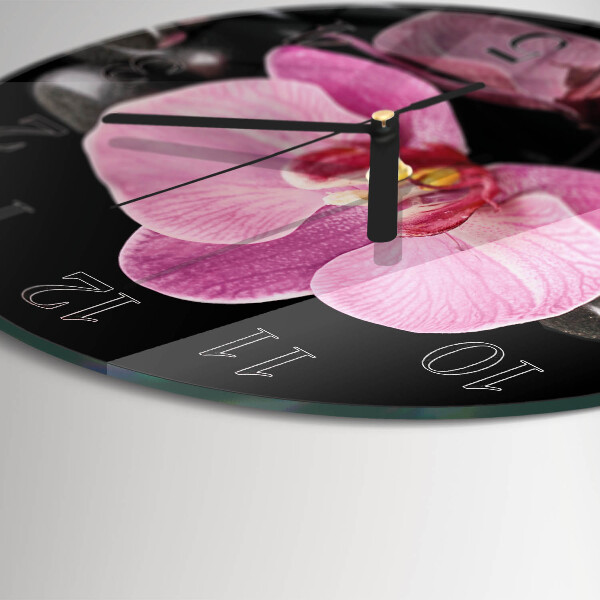 Okrúhle sklenené hodiny Orchidea