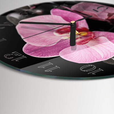 Okrúhle sklenené hodiny Orchidea