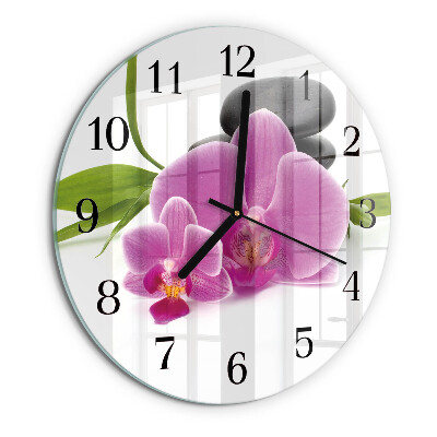 Okrúhle sklenené hodiny Orchidea