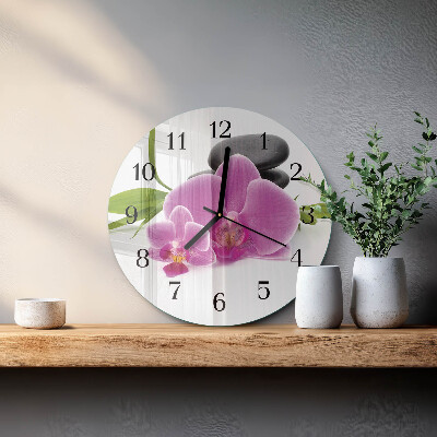 Okrúhle sklenené hodiny Orchidea
