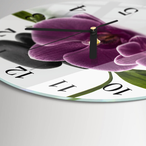 Okrúhle sklenené hodiny Orchidea