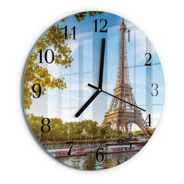 Okrúhle sklenené hodiny Eiffelova veža v Paríži