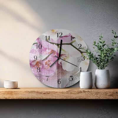 Okrúhle sklenené hodiny Orchidea
