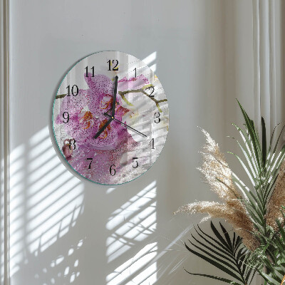 Okrúhle sklenené hodiny Orchidea