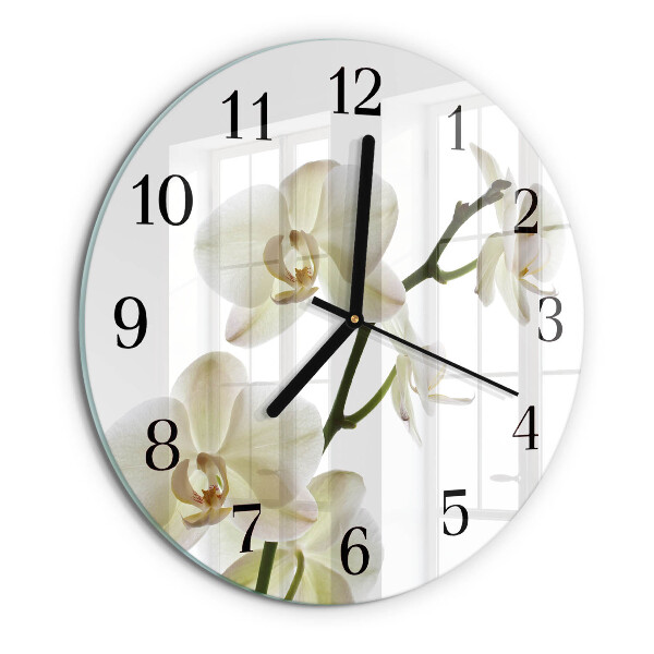 Okrúhle sklenené hodiny Orchidea