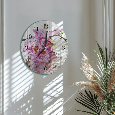 Okrúhle sklenené hodiny Orchidea
