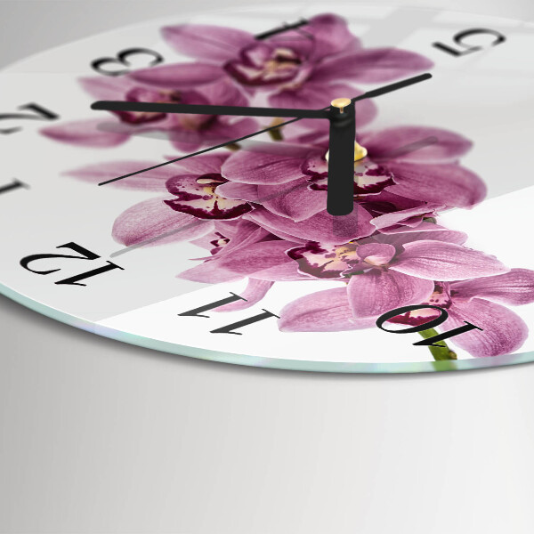 Okrúhle sklenené hodiny Orchidea