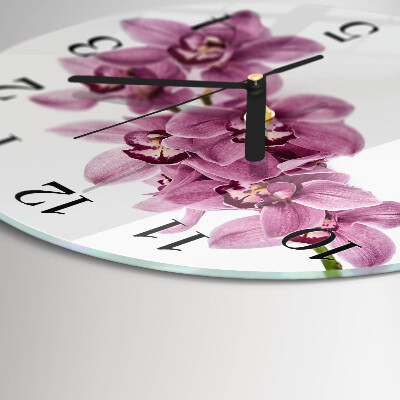 Okrúhle sklenené hodiny Orchidea