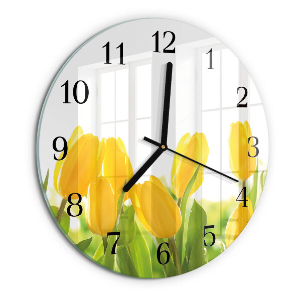 Okrúhle sklenené hodiny Tulipány