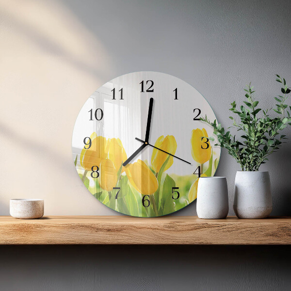 Okrúhle sklenené hodiny Tulipány