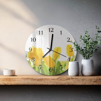 Okrúhle sklenené hodiny Tulipány