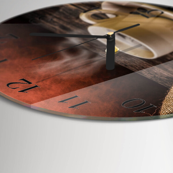 Okrúhle sklenené hodiny Káva