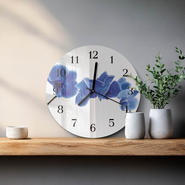 Okrúhle sklenené hodiny Orchidea