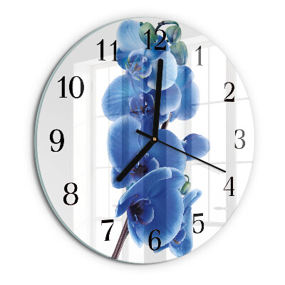 Okrúhle sklenené hodiny Orchidea