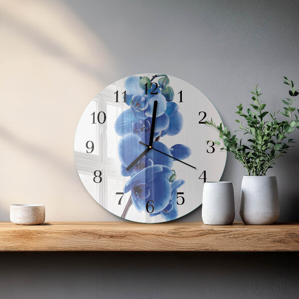 Okrúhle sklenené hodiny Orchidea