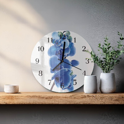 Okrúhle sklenené hodiny Orchidea