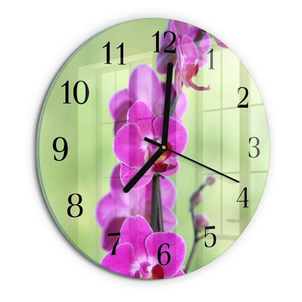 Okrúhle sklenené hodiny Orchidea