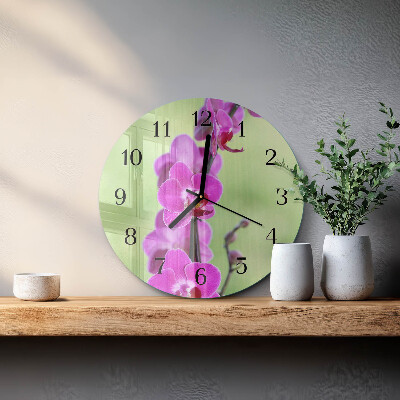 Okrúhle sklenené hodiny Orchidea