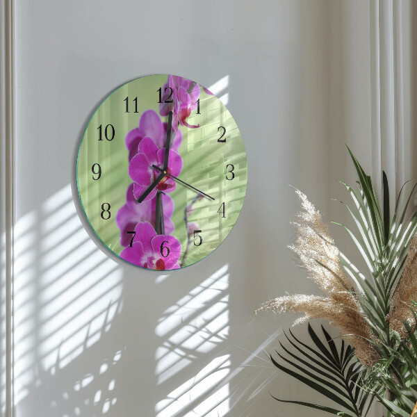 Okrúhle sklenené hodiny Orchidea