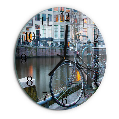 Okrúhle sklenené hodiny Bicykel