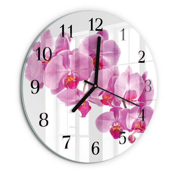 Okrúhle sklenené hodiny Orchidea