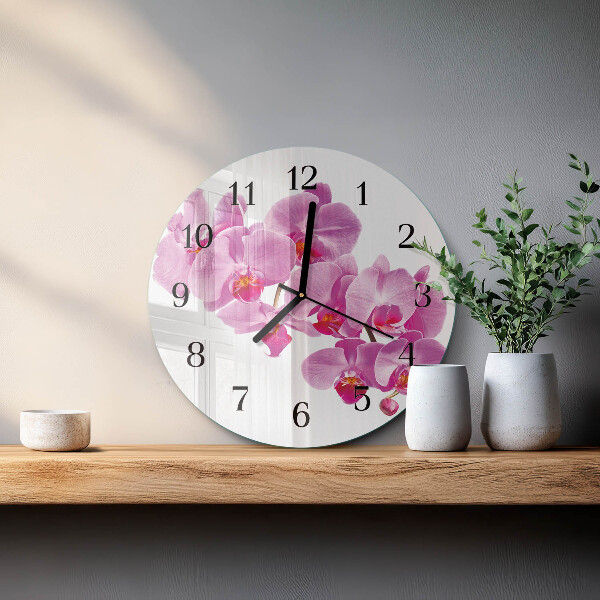 Okrúhle sklenené hodiny Orchidea