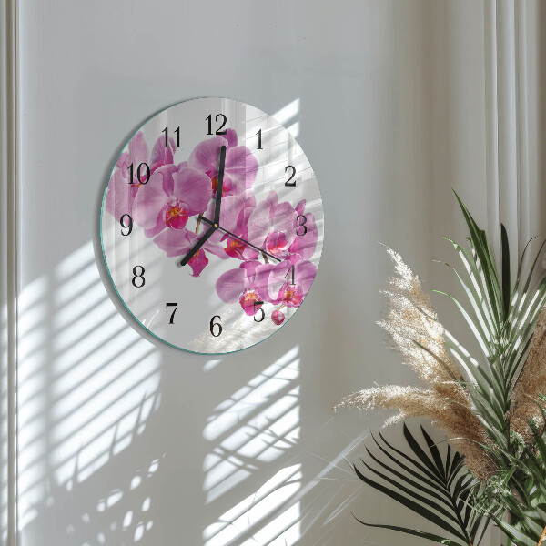 Okrúhle sklenené hodiny Orchidea