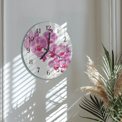 Okrúhle sklenené hodiny Orchidea