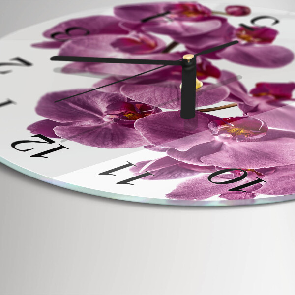 Okrúhle sklenené hodiny Orchidea