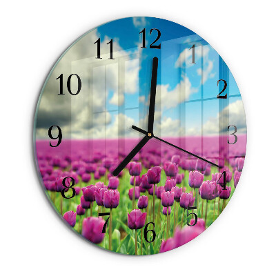 Okrúhle sklenené hodiny Tulipány