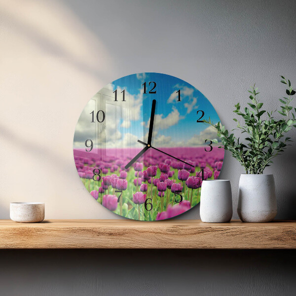 Okrúhle sklenené hodiny Tulipány