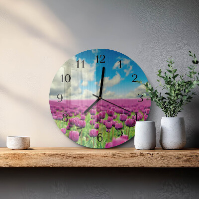 Okrúhle sklenené hodiny Tulipány